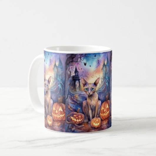 Halloween Abyssinians Kat met pompoenen eng Koffiemok