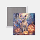 Halloween Abyssinians Kat met pompoenen eng Magneet (Voorkant / Achterkant)