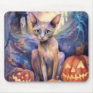 Halloween Abyssinians Kat met pompoenen eng Muismat