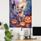Halloween Abyssinians Kat met pompoenen eng Poster (Thuiskantoor)