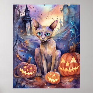 Halloween Abyssinians Kat met pompoenen eng Poster