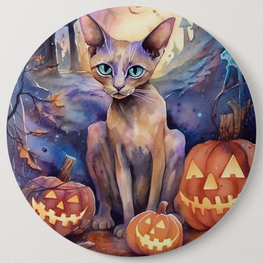 Halloween Abyssinians Kat met pompoenen eng Ronde Button 6,0 Cm (Voorkant)
