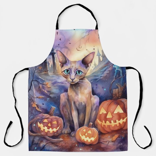 Halloween Abyssinians Kat met pompoenen eng Schort (Voorkant)