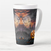 Halloween achtergrond in Oranje en grijze tinten Latte Mok (Rechterhoek)