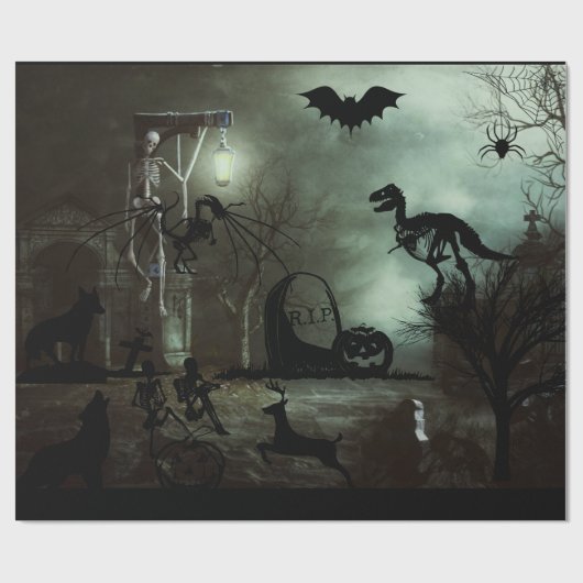 halloween achtergrond met gehakt huis, graven cadeaupapier (Vlak)