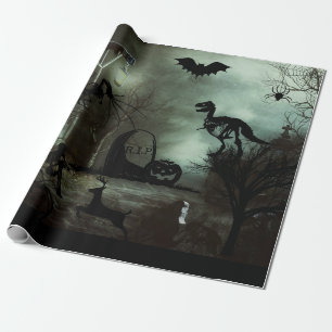 halloween achtergrond met gehakt huis, graven cadeaupapier