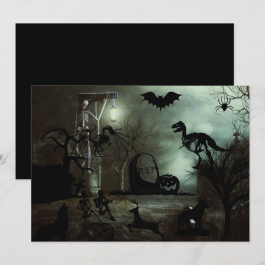 halloween achtergrond met gehakt huis, graven kaart (Voorkant / Achterkant)