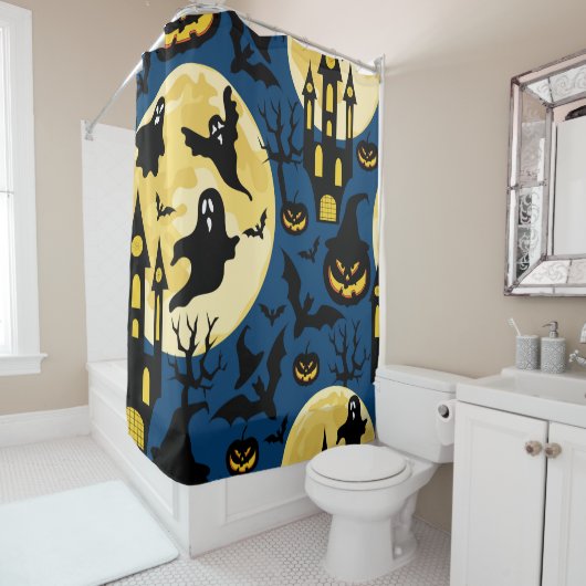 Halloween achtergrond. naadloos patroon met manen, douchegordijn (In situ)