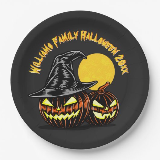 Halloween Add Family Name Year Customize 9" Papieren Bordje (Voorkant)