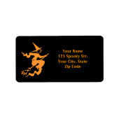 Halloween adresetiketten | Witch op bezem Etiket (Voorkant)