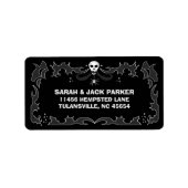Halloween Adreslabel - Zwart & Wit Schedel Etiket (Voorkant)