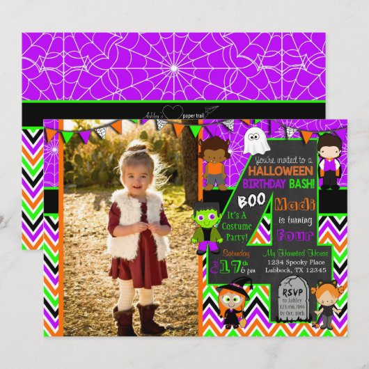 Halloween Afbeelding Birthday Party Invitation Kaart (Voorkant / Achterkant)