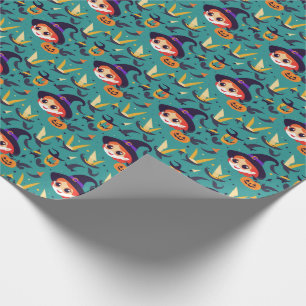 Halloween afbeelding met het gezicht van een heks cadeaupapier