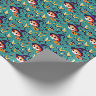 Halloween afbeelding met het gezicht van een heks cadeaupapier