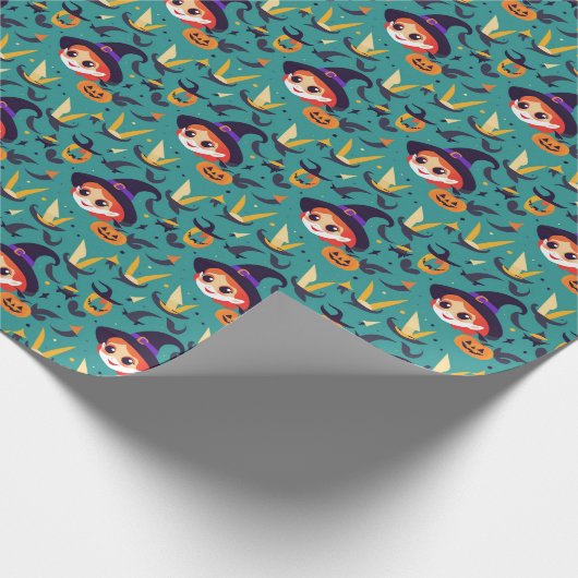 Halloween afbeelding met het gezicht van een heks cadeaupapier (Hoek)