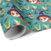 Halloween afbeelding met het gezicht van een heks cadeaupapier (Rol Hoek)