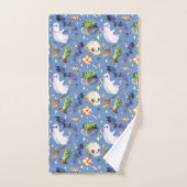 Halloween afbeelding met pompoen, spook en vleermu bad handdoek (Handdoek)