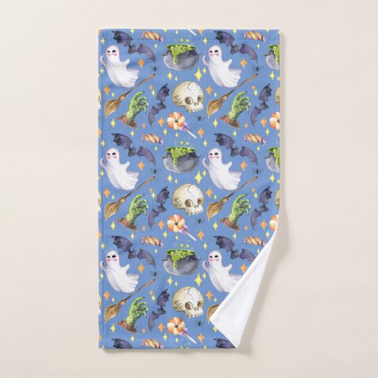 Halloween afbeelding met pompoen, spook en vleermu bad handdoek (Handdoek)
