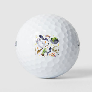 Halloween afbeelding met pompoen, spook en vleermu golfballen