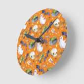 Halloween afbeelding met pompoen, spook en vleermu ronde klok (Hoek)