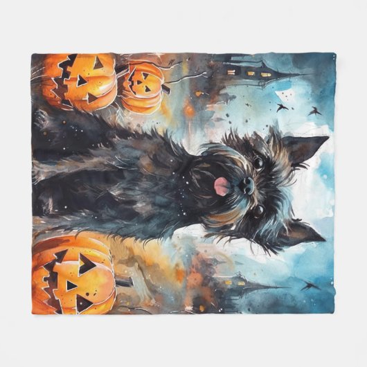Halloween affenpinscher met pompoenen eng fleece deken (Voorkant (Horizontaal))