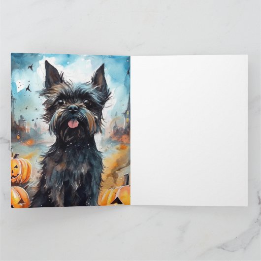 Halloween affenpinscher met pompoenen eng kaart (Binnen)