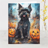 Halloween affenpinscher met pompoenen eng kaart (Gele Bloem)