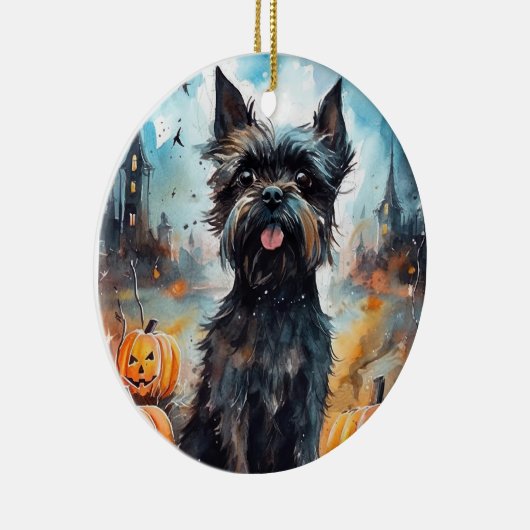 Halloween affenpinscher met pompoenen eng keramisch ornament (Rechts)