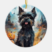 Halloween affenpinscher met pompoenen eng keramisch ornament (Voorkant)