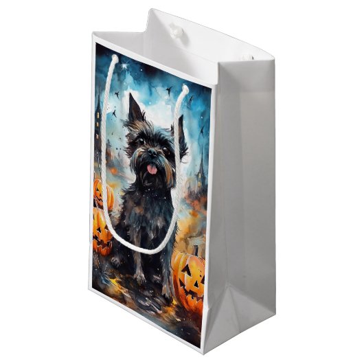 Halloween affenpinscher met pompoenen eng klein cadeauzakje (Voorkant Gekanteld)