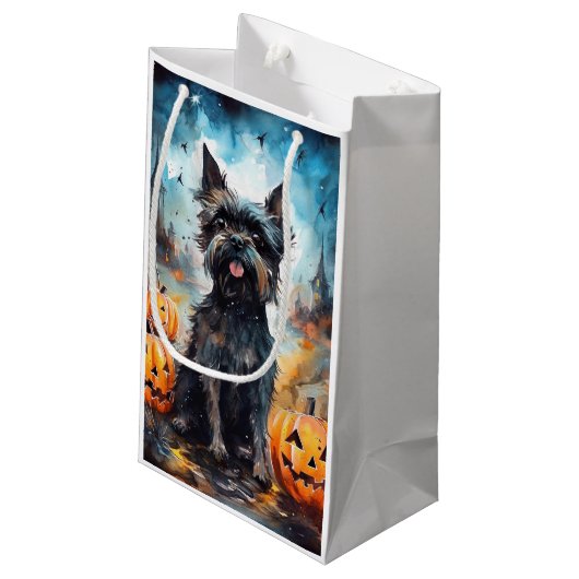 Halloween affenpinscher met pompoenen eng klein cadeauzakje (Achterkant Gekanteld)