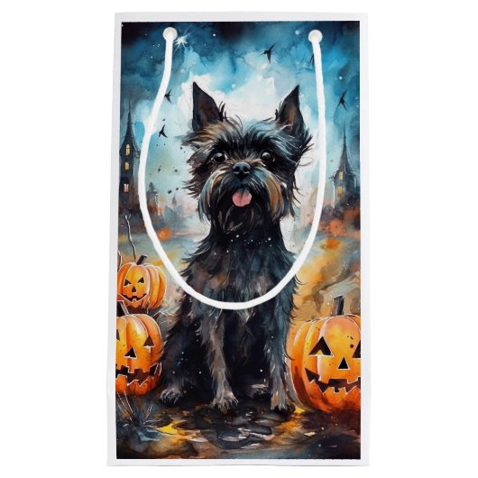 Halloween affenpinscher met pompoenen eng klein cadeauzakje (Voorkant)