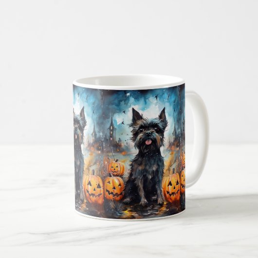 Halloween affenpinscher met pompoenen eng koffiemok (Voorkant rechts)