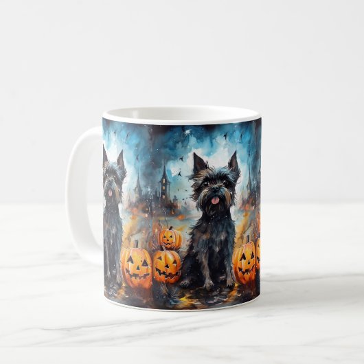 Halloween affenpinscher met pompoenen eng koffiemok (Voorkant links)