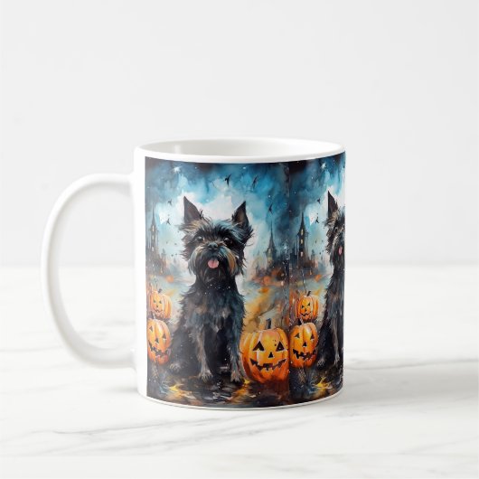Halloween affenpinscher met pompoenen eng koffiemok (Links)