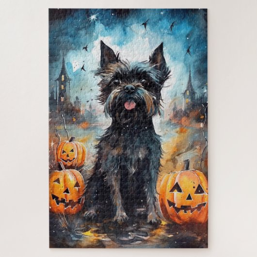 Halloween affenpinscher met pompoenen eng legpuzzel (Verticaal)