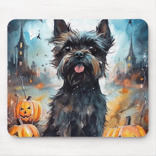 Halloween affenpinscher met pompoenen eng muismat (Voorkant)