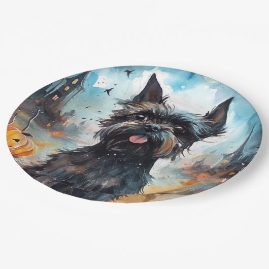 Halloween affenpinscher met pompoenen eng papieren bordje (Gekanteld)