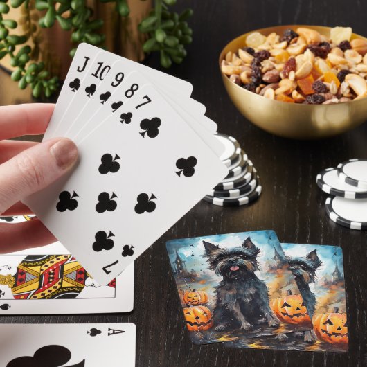 Halloween affenpinscher met pompoenen eng pokerkaarten (Insitu)