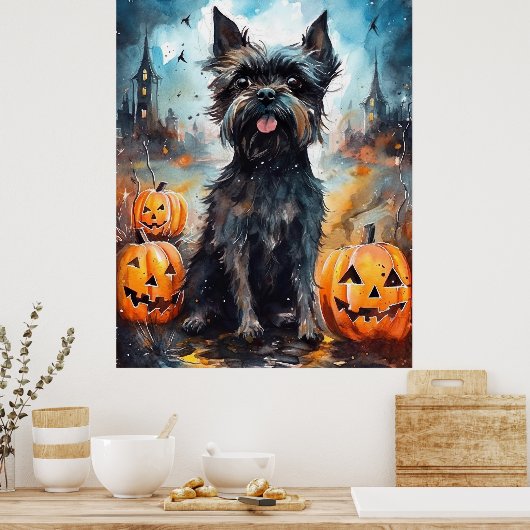 Halloween affenpinscher met pompoenen eng poster (Keuken)
