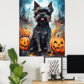 Halloween affenpinscher met pompoenen eng poster (Thuiskantoor)