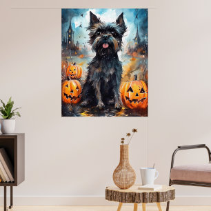 Halloween affenpinscher met pompoenen eng poster