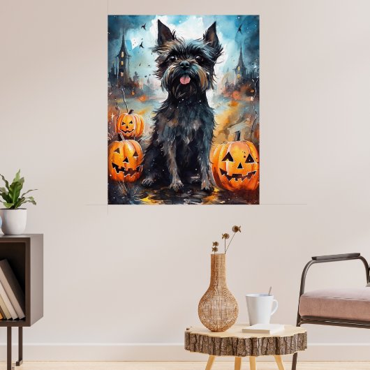 Halloween affenpinscher met pompoenen eng poster (Woonkamer 3)