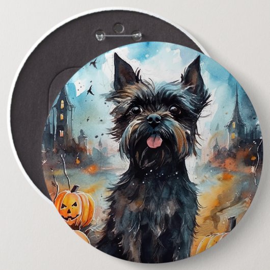 Halloween affenpinscher met pompoenen eng ronde button 6,0 cm (Voorkant /achterkant)