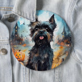 Halloween affenpinscher met pompoenen eng ronde button 6,0 cm (In situ)