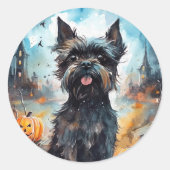 Halloween affenpinscher met pompoenen eng ronde sticker (Voorkant)