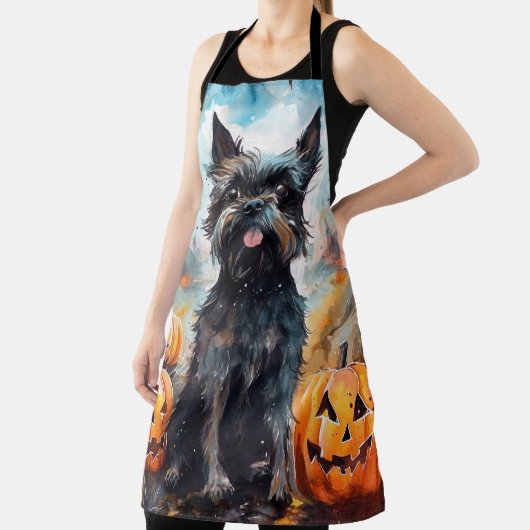 Halloween affenpinscher met pompoenen eng schort (Insitu)
