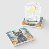 Halloween affenpinscher met pompoenen eng stenen onderzetter (Zijkant)