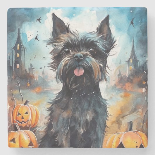 Halloween affenpinscher met pompoenen eng stenen onderzetter (Voorkant)