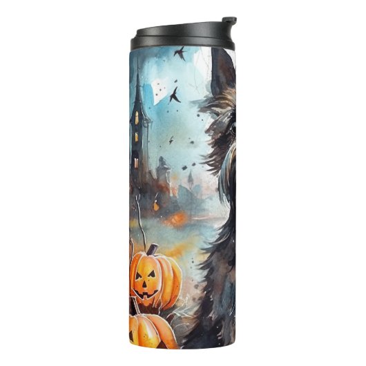 Halloween affenpinscher met pompoenen eng thermosbeker (Gedraaid links)